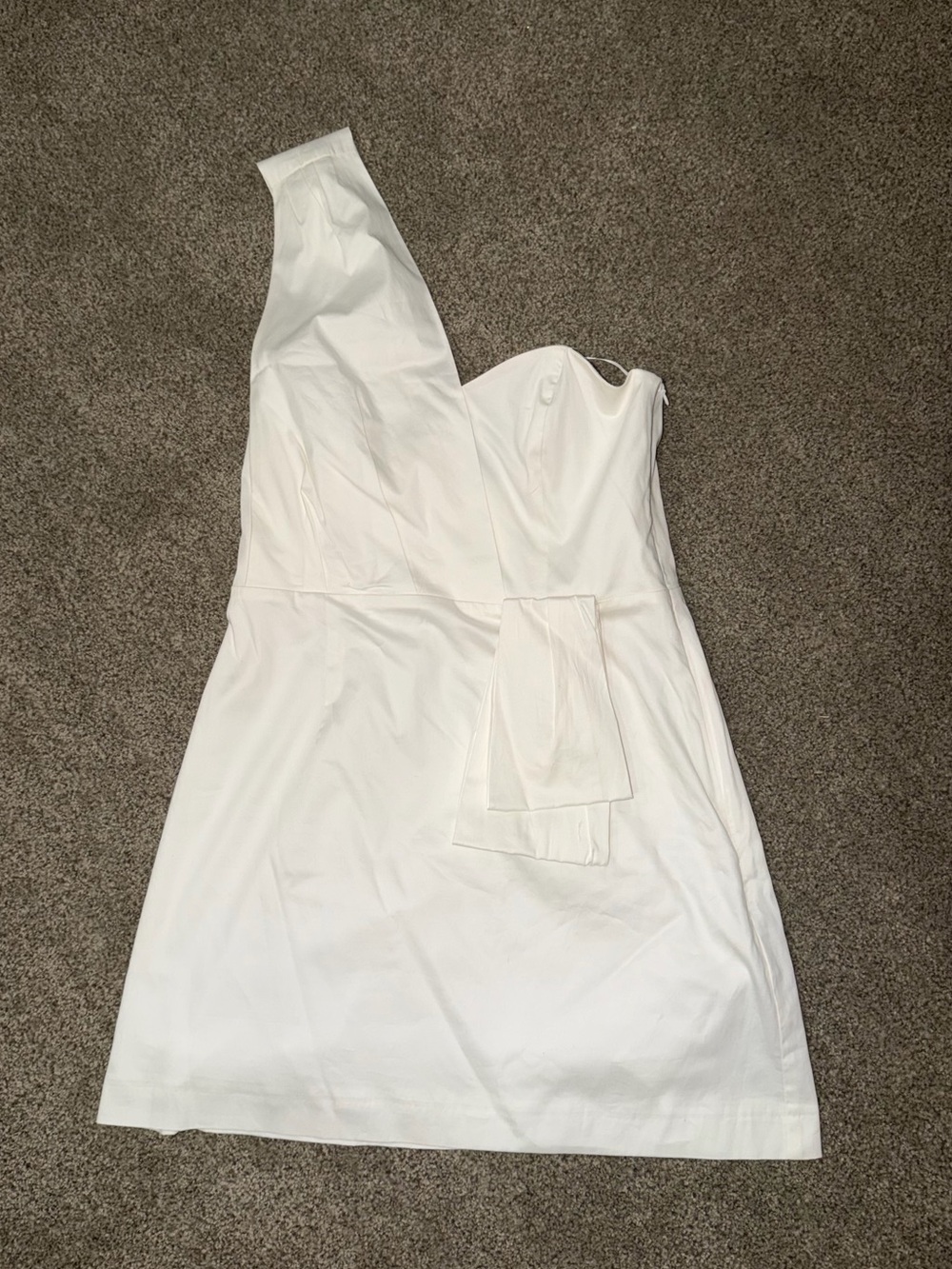 French Connection White One-Shoulder Mini Dress with Waist Sash